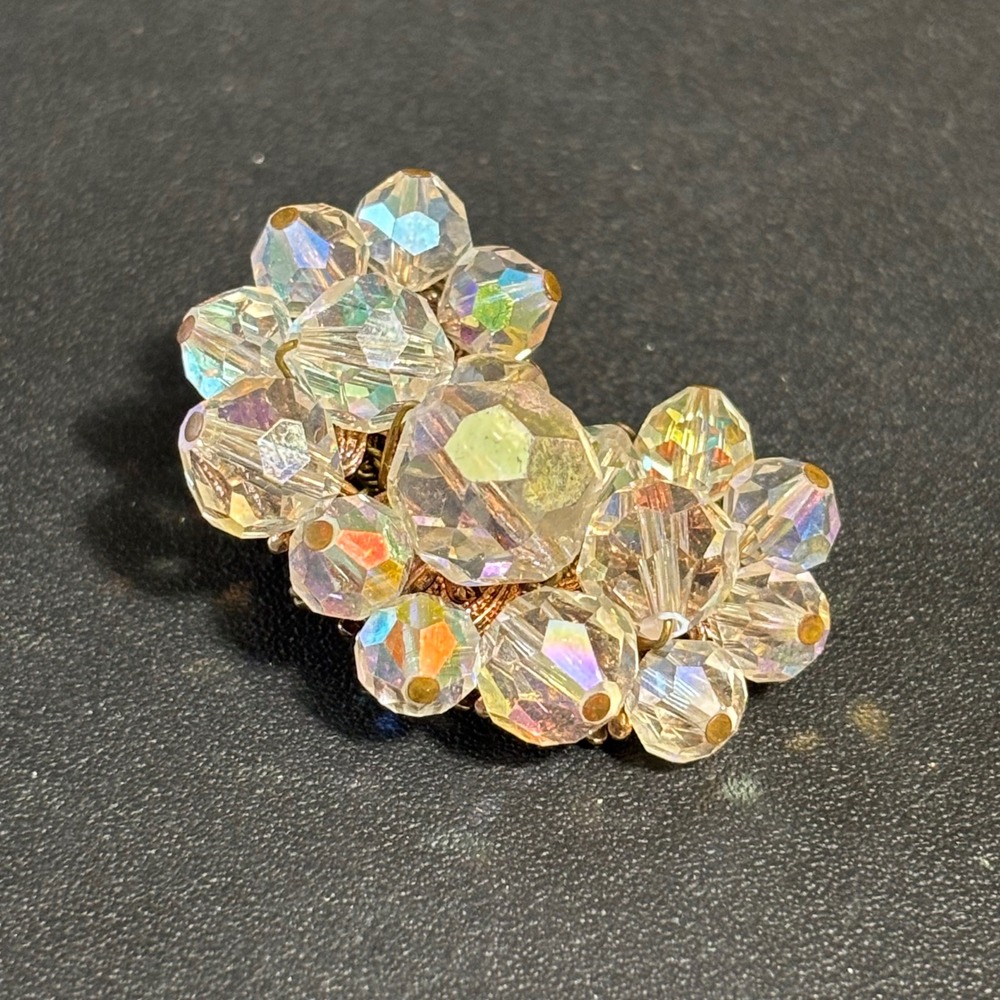 ALICE CAVINESS Clear AB Crystal Climber Gold-Tone Vintage Clip Earrings ER1 - Picture 3 of 10